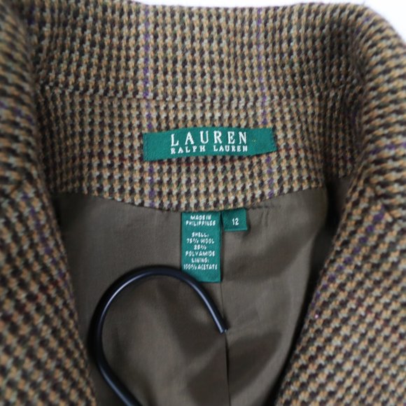 RALPH LAUREN BROWN PURPLE MULTI HOUNDS-TOOTH BLAZER JACKET SIZE 12 - Picture 4 of 15